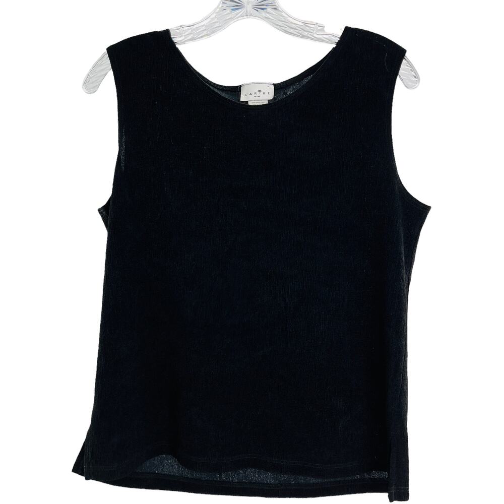 Caribe Vintage Black Crepe Knit Stretch Sleeveless Classic Shell Tank Top M
